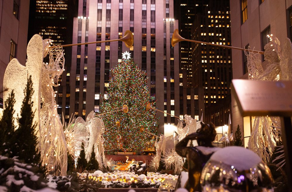 árvore de natal no rockefeller center, em nova iorque, estados unidos da américa
