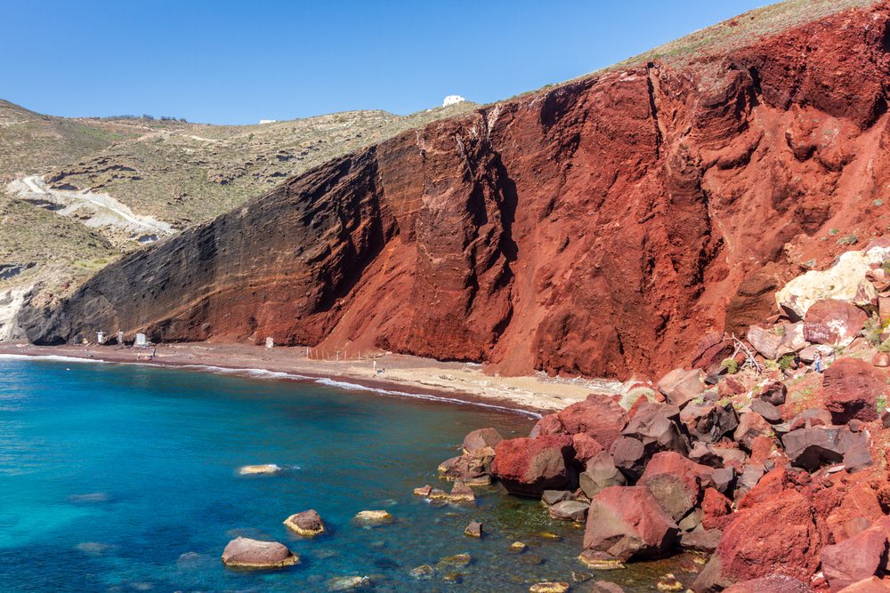 Kokkini Beach, Santorini, Grécia, Praias de areia vermelha